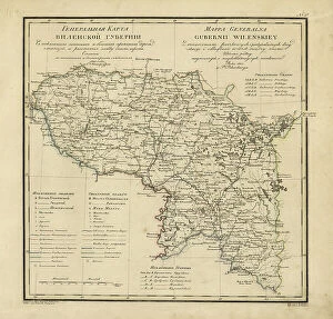 Belarus Photo Mug Collection: General Map of Vilnius Province: Showing Postal and Major Roads, Stations and the... 1820