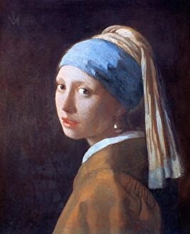 Portrait paintings Collection: Girl with a Pearl Earring, c1665. Artist: Jan Vermeer