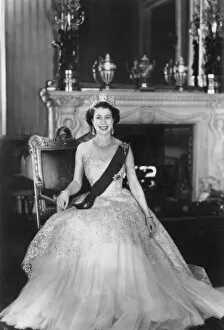 Queen Elizabeth II Portraits Collection: HM Queen Elizabeth II at Buckingham Palace, 12th March 1953. Artist: Sterling Henry Nahum Baron