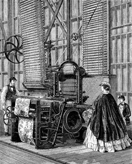 Textile industry Photo Mug Collection: The International Exhibition: Smith's power-loom for weaving tufted pile carpets, 1862