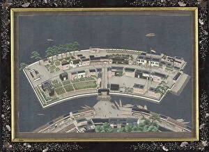 Aerial Views Canvas Print Collection: The island of Deshima, c.1833-c.1836. Creator: Workshop of Kawahara Keiga
