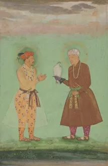 Portrait paintings Metal Print Collection: Jahangir and his Father, Akbar, Folio from the Shah Jahan Album, verso: ca