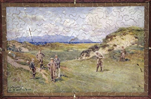 George Sand Collection: Jigsaw puzzle of golfers on Prestwick golf course, Scotland, c1914