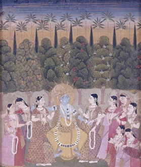 Garland Collection: Krishna Dancing with Gopis, 1775-1800. Creator: Unknown