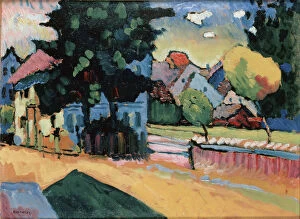 Abstract artwork Collection: Landscape with a Green House, 1908. Artist: Vassily Kandinsky