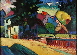 Wassily Kandinsky Metal Print Collection: Landscape with a green House, 1909
