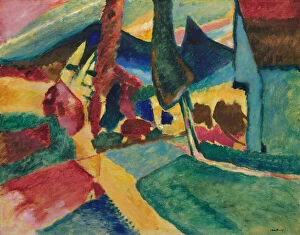 Abstract art Jigsaw Puzzle Collection: Landscape with Two Poplars, 1912. Creator: Vassily Kandinsky