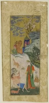 Khamsa Of Nizami Collection: Layla Visiting Majnun in the Desert, page from a copy of the Khamsa