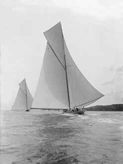 Boat View Collection: The majestic cutters White Heather and Shamrock race downwind, 1912. Creator