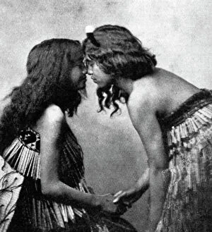 Monochrome paintings Mouse Mat Collection: Maori girls rubbing noses, c1920