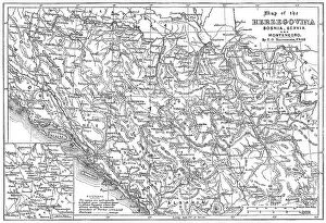 Railways Collection: Map of the Herzegovina, Bosnia, Servia and Montenegro, 1876. Creator: Unknown