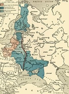 Hungary Collection: Map illustrating the Brest-Litovsk Treaties, First World War, c1918, (c1920). Creator: Unknown
