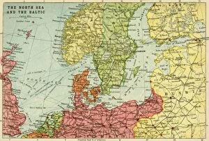 Maps Fine Art Print Collection: Map of the North Sea and the Baltic, c1914, (c1920). Creator: John Bartholomew & Son