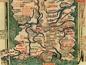 Wales Metal Print Collection: Matthew Pariss Map of Great Britain showing rivers & towns in the south of England & part of