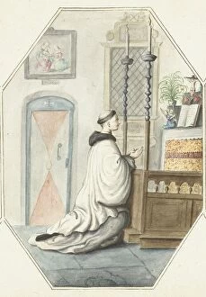 Octagonal Collection: Monk kneeling at an altar, 1657. Creator: Gesina ter Borch