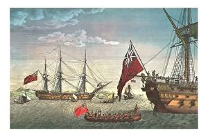 Sailing Pillow Collection: Napoleon goes aboard the Northumberland for his journey to St Helena, 8 August 1815, (c1850)