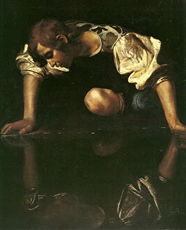 Paintings Photographic Print Collection: Narcissus, 1598-1599. Artist: Caravaggio, Michelangelo (1571-1610)