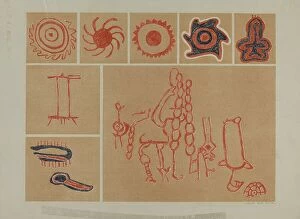 Native American artifacts Metal Print Collection: Petroglyph, 1935/1942. Creator: Lala Eve Rivol
