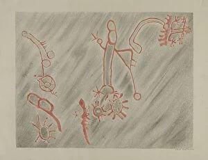 Native American artifacts Poster Print Collection: Petroglyph, 1935/1942. Creator: Lala Eve Rivol