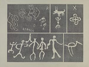 Native American artifacts Greetings Card Collection: Petroglyph - Animal, 1935/1942. Creator: Lala Eve Rivol