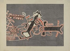 Native American artifacts Photographic Print Collection: Petroglyph Design, 1935/1942. Creator: Lala Eve Rivol