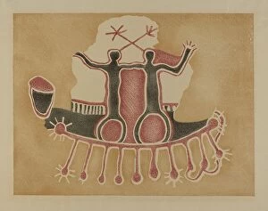 Native American artifacts Poster Print Collection: Petroglyph - Human Figures, 1935/1942. Creator: Lala Eve Rivol
