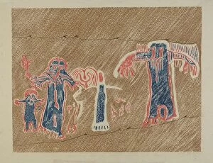 Native American artifacts Photographic Print Collection: Petroglyph - Human Figures, 1935/1942. Creator: Lala Eve Rivol