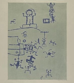 Native American artifacts Poster Print Collection: Petroglyph - Signs, 1935/1942. Creator: Lala Eve Rivol