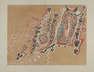 Native American artifacts Metal Print Collection: Petroglyphs, 1935/1942. Creator: Lala Eve Rivol