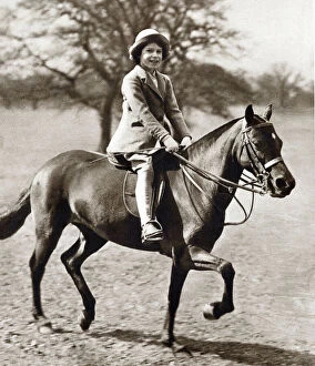 Related Images Mouse Mat Collection: Princess Elizabeth riding her pony in Winsor Great Park, 1930s
