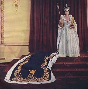 Crown Jewels Collection: Queen Elizabeth II in coronation robes, 1953. Artist: Sterling Henry Nahum Baron