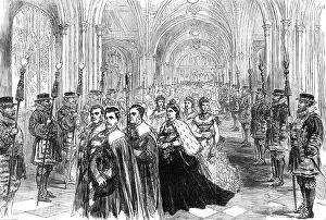 Legislature Collection: The Queen Opening Parliament: Procession in the Peers Corridor, 1876. Creator: Unknown