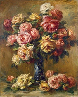 Nature-inspired artwork Mouse Mat Collection: Roses in a Vase, c1910. Artist: Pierre-Auguste Renoir