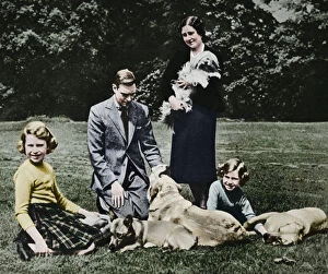Queen Elizabeth II Fine Art Print Collection: Royal family as a happy group of dog lovers, 1937. Artist: Michael Chance