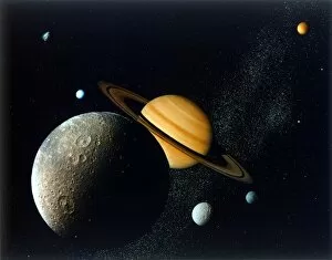 NASA history Collection: Saturnian System from Voyager 1, c1980s. Creator: NASA