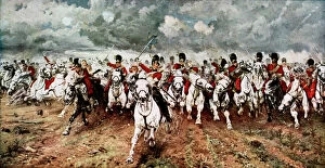Butler Collection: Scotland for Ever; the charge of the Scots Greys at Waterloo, 18 June 1815