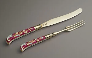 Cutlery Collection: Set Of Six Dessert Forks And Knives, c1772. Creator: Richard Parr