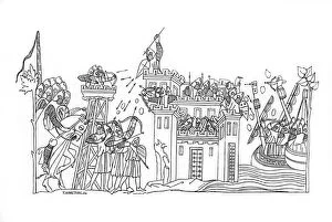 Castles Greetings Card Collection: Siege scene, c1260, (1843). Artist: Henry Shaw