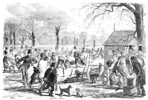 Hyde Park Canvas Print Collection: Skating in Hyde-Park - drawn by John Leech, 1857. Creator: Joseph Swain