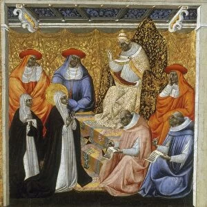 Tempera Collection: St. Catherine before the Pope at Avignon, 1460. Creator: Giovanni di Paolo