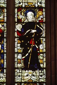 Hereford Mounted Print Collection: St. Hilda of Whitby holding an ammonite, West window, Hereford Cathedral, 20th century
