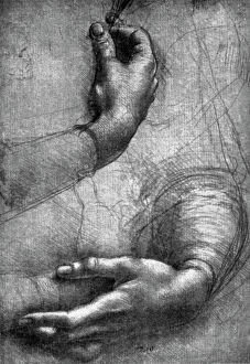 Famous works of Leonardo da Vinci Antique Framed Print Collection: Study of hands, 15th century (1930). Artist: Leonardo da Vinci