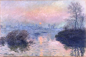 Sunset landscapes Metal Print Collection: Sunset on the Seine at Lavacourt, Winter Effect. Artist: Monet, Claude (1840-1926)
