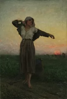 Landscapes Framed Print Collection: The Tired Gleaner, 1880. Creator: Jules Breton (French, 1827-1906)