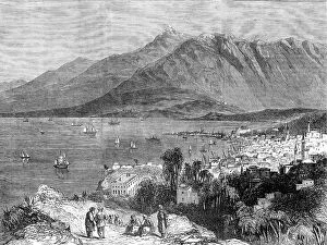 Somers Town Canvas Print Collection: The town of Beyrout and Mount Lebanon - from a drawing by J. Lewis Farley, 1860. Creator: Unknown
