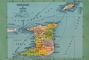British Empire Maps Pillow Collection: Trinidad & Tobago Map, c1940s. Creator: Unknown