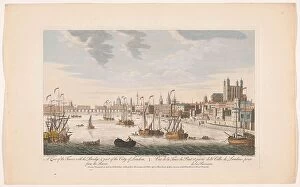 Tower Bridge Exhibition Collection: View of the city of London seen from the River Thames, 1753. Creator: Johann Michael Muller