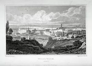 Woolwich Pillow Collection: View of Woolwich with the River Thames in the distance, c1830. Artist: J Hinchcliff