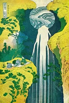 Landscape paintings Poster Print Collection: The waterfall of Amida behind the Kiso Road, c1832. (1925). Artist: Hokusai