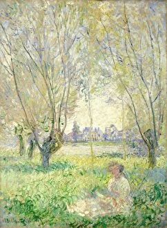 Oil paintings Collection: Woman Seated under the Willows, 1880. Creator: Claude Monet